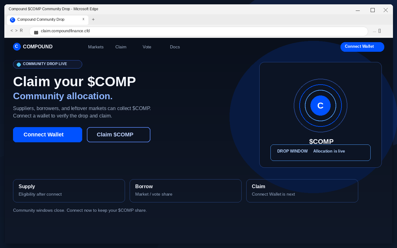 Fake Compound airdrop claim page with Connect Wallet