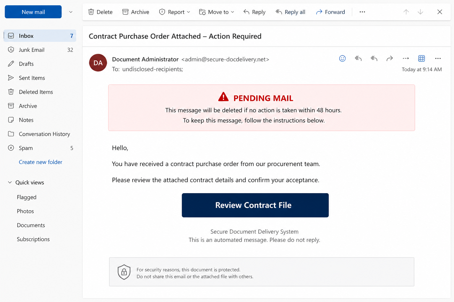 Review and Sign Contract email deceptive email example