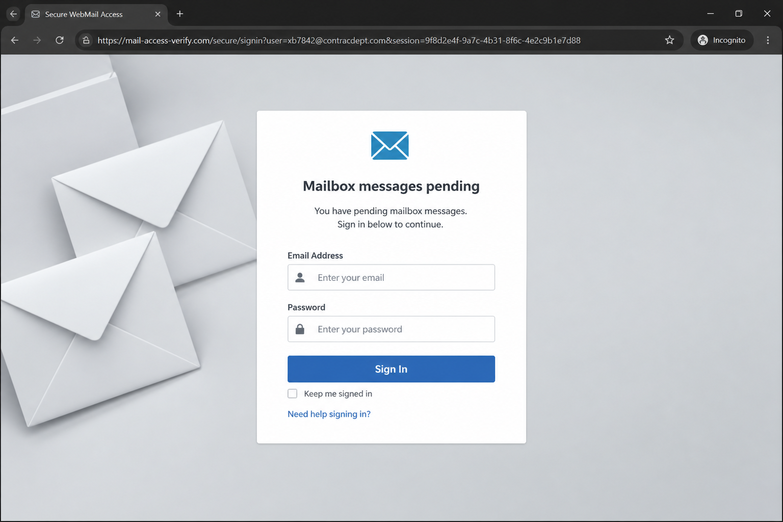 Review and Sign Contract email malicious destination example