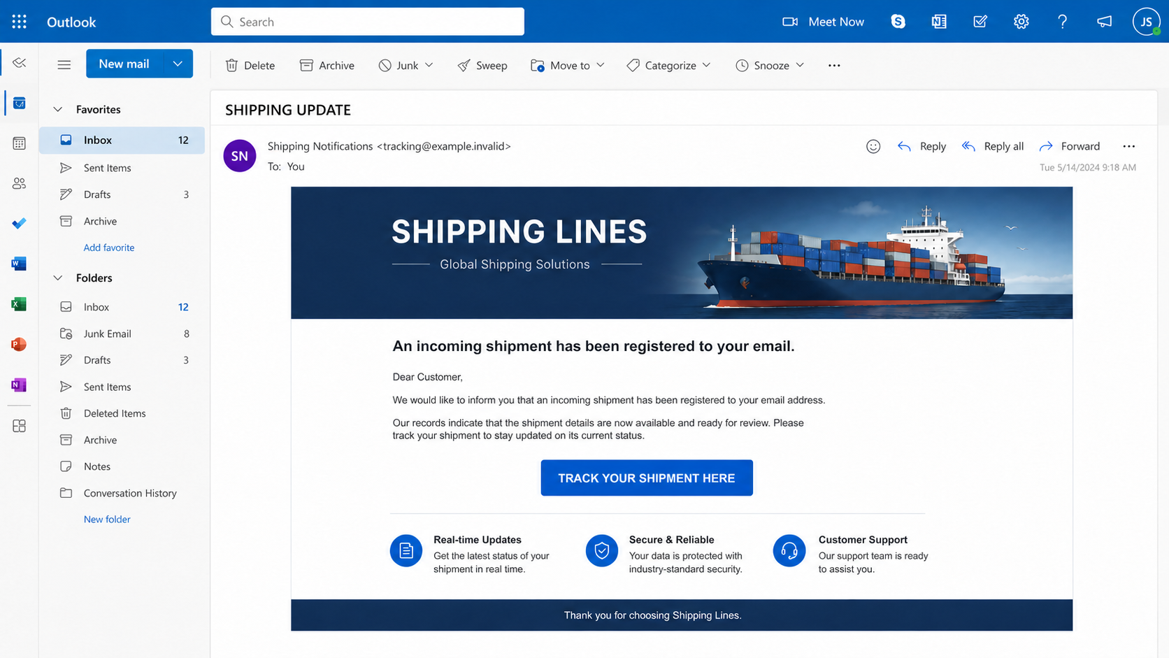 Reconstructed COSCO Shipping package notification phishing email