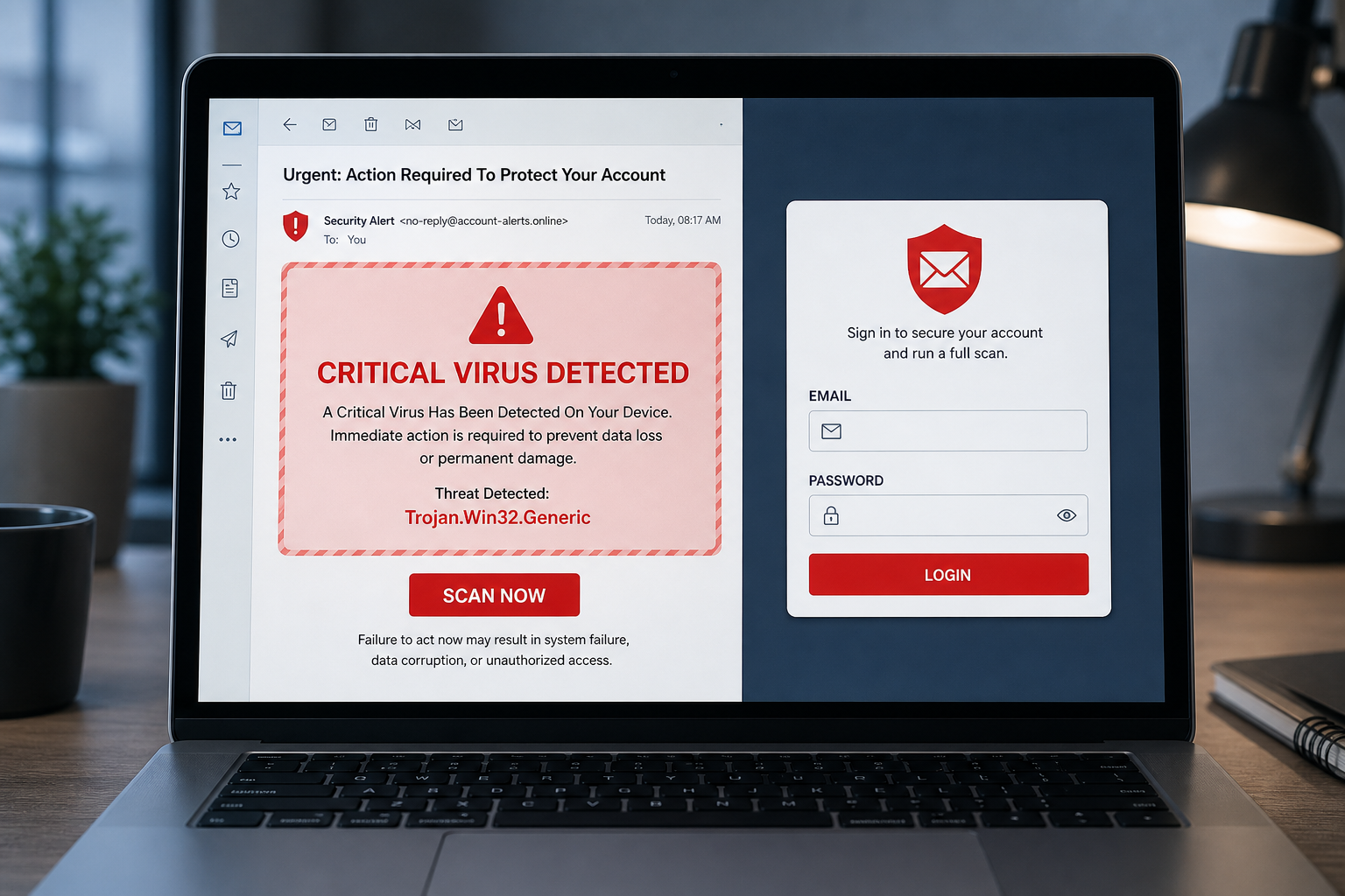 A Critical Virus Has Been Detected Email Scam: The Fake Alert That Steals Your Login 1 A Critical Virus Has Been Detected phishing email leading to a fake webmail login