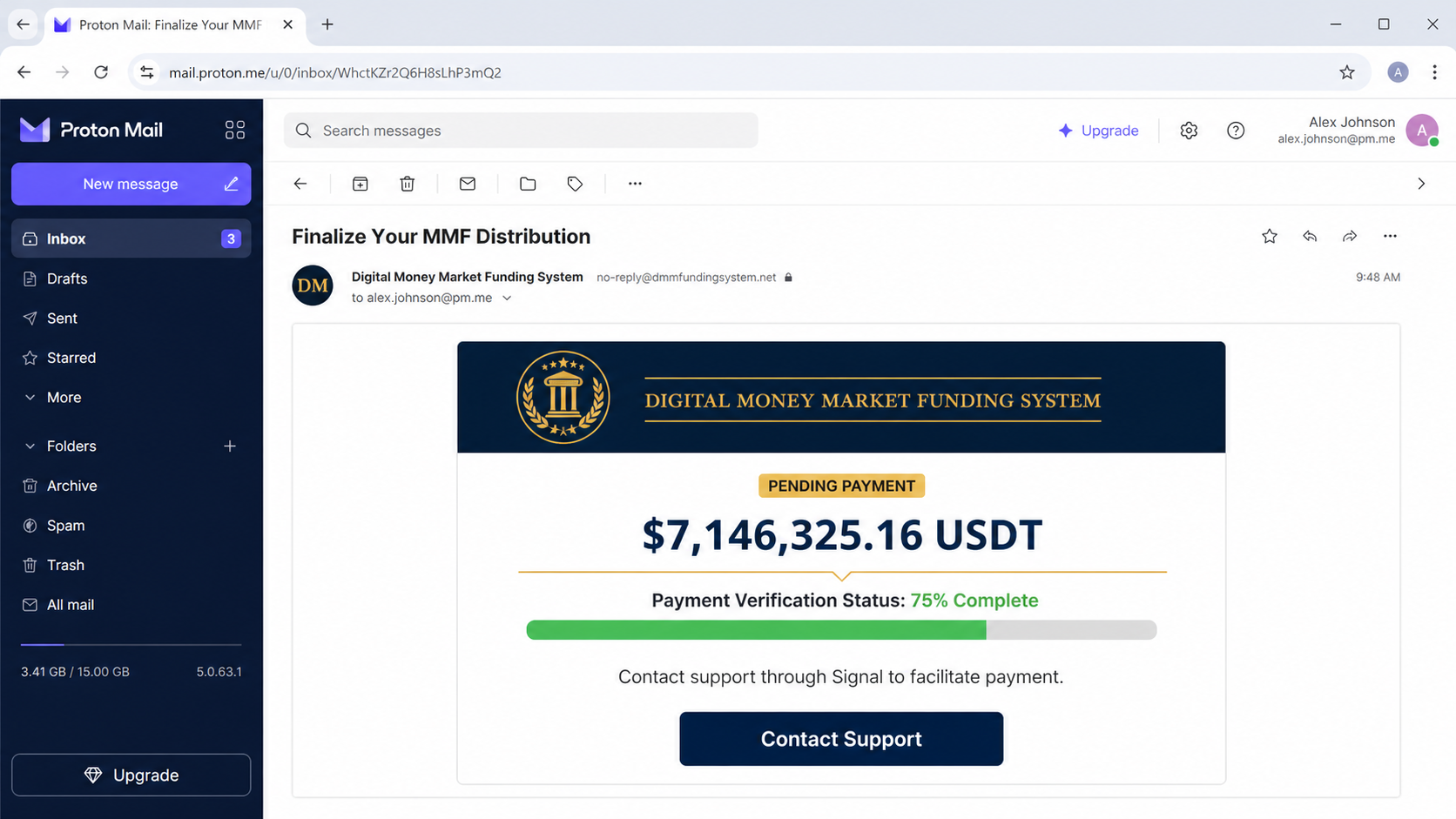 Reconstructed Crypto Cashback Reward scam email