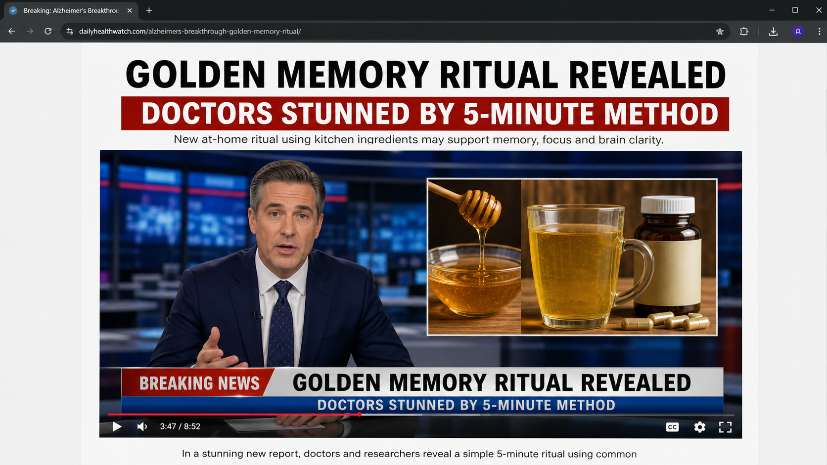 David Muir Golden Memory Ritual Scam: Fake News Exposed 1 Reconstruction of a fake David Muir golden memory ritual breaking news advertisement using a fictional anchor