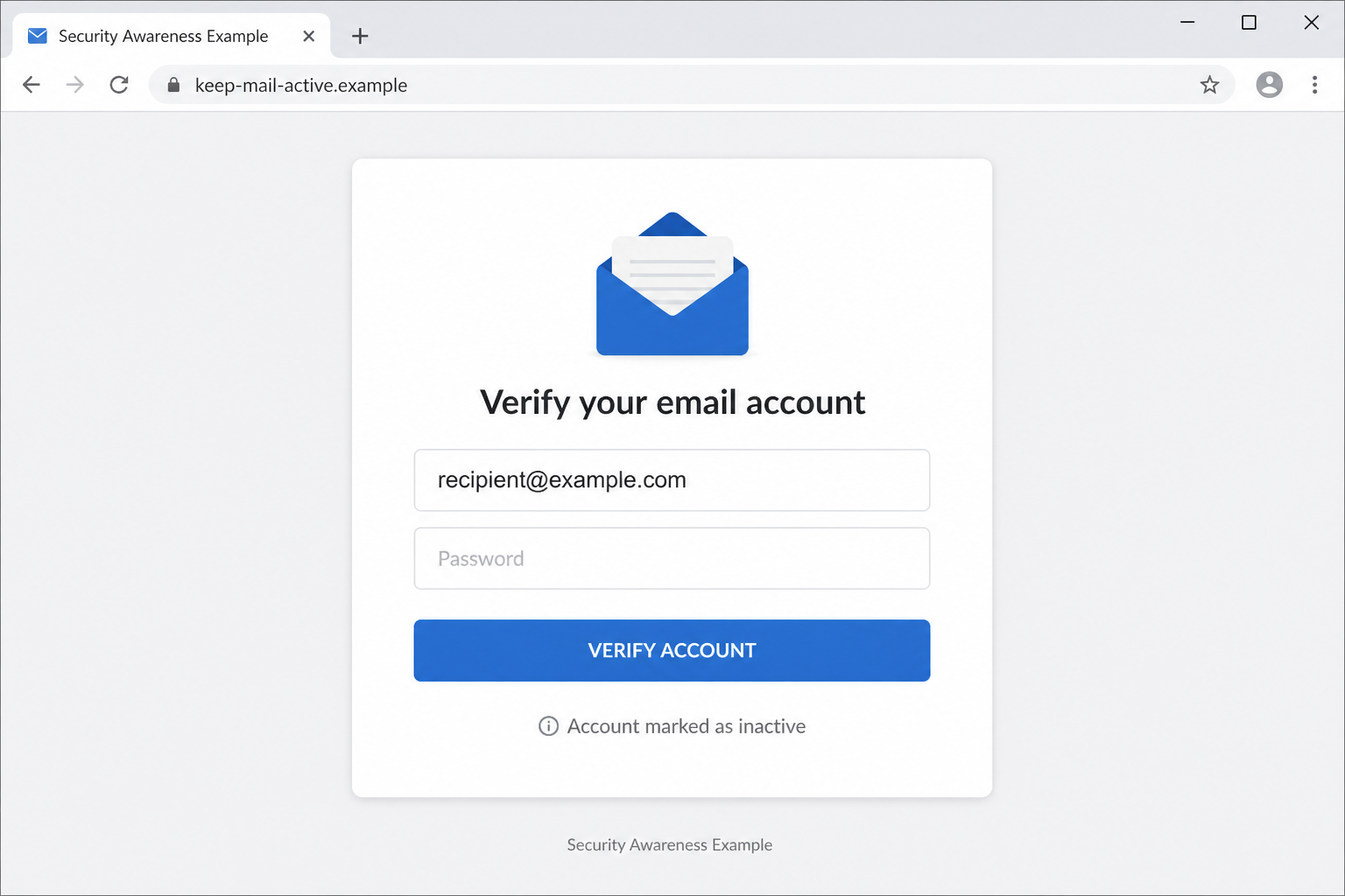 Reconstruction of the fake account verification page used by the email scam