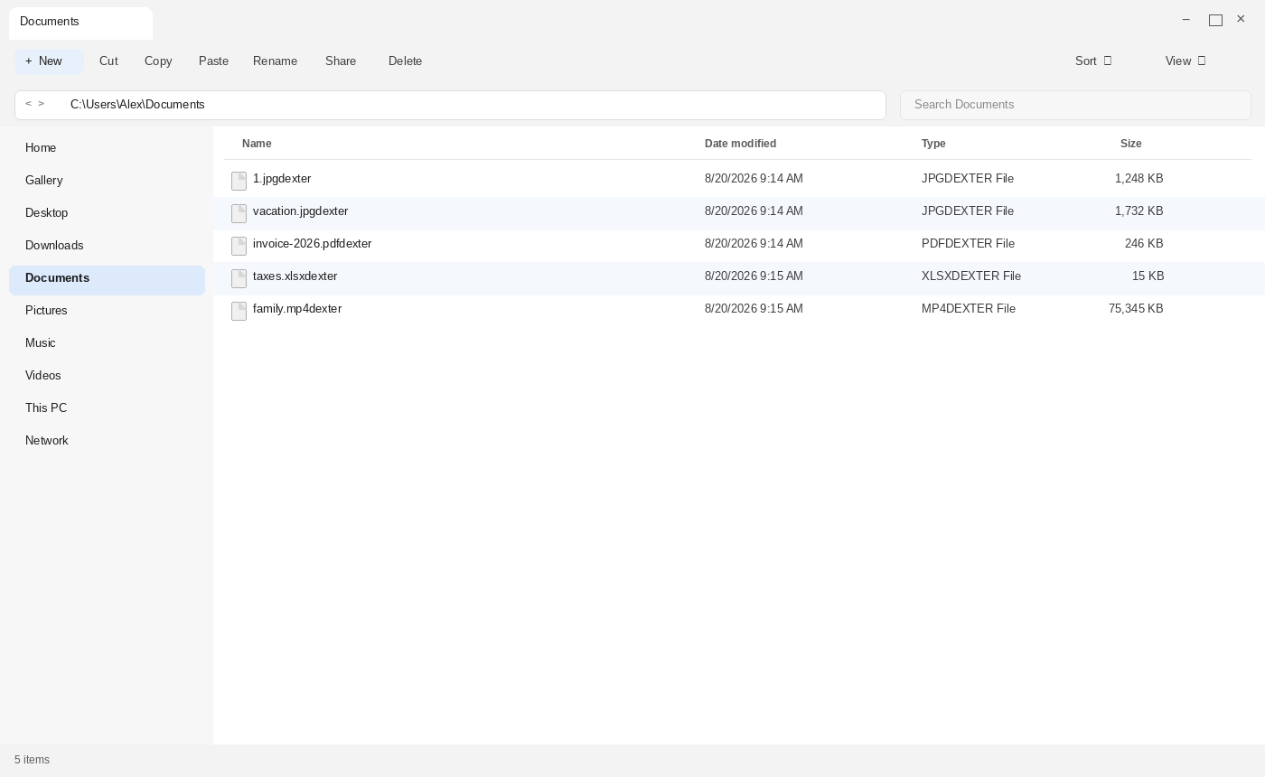 Encrypted files after Dexter. Familiar names with dexter stuck on the end, and no note file in the folder.