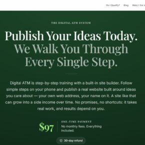 Digital ATM System website selling a website-building training product for $97