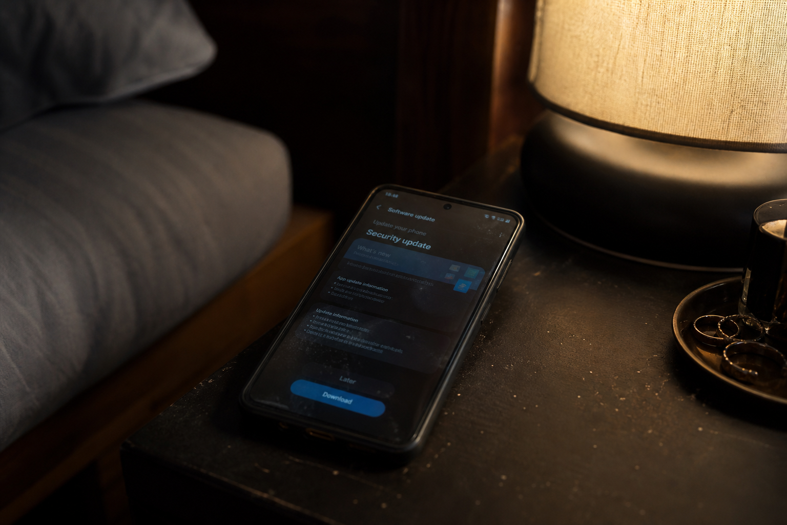 Your Galaxy is a month behind. Install the August security update 1 Galaxy phone showing a software and security update