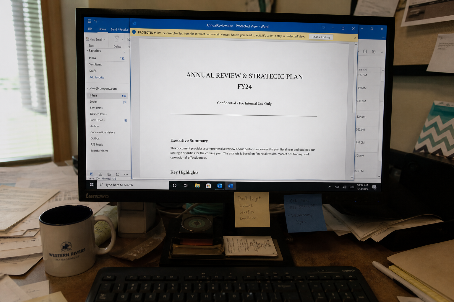 A Word file can own the PC. Update Office to 2607 1 Word document in Protected View next to Outlook