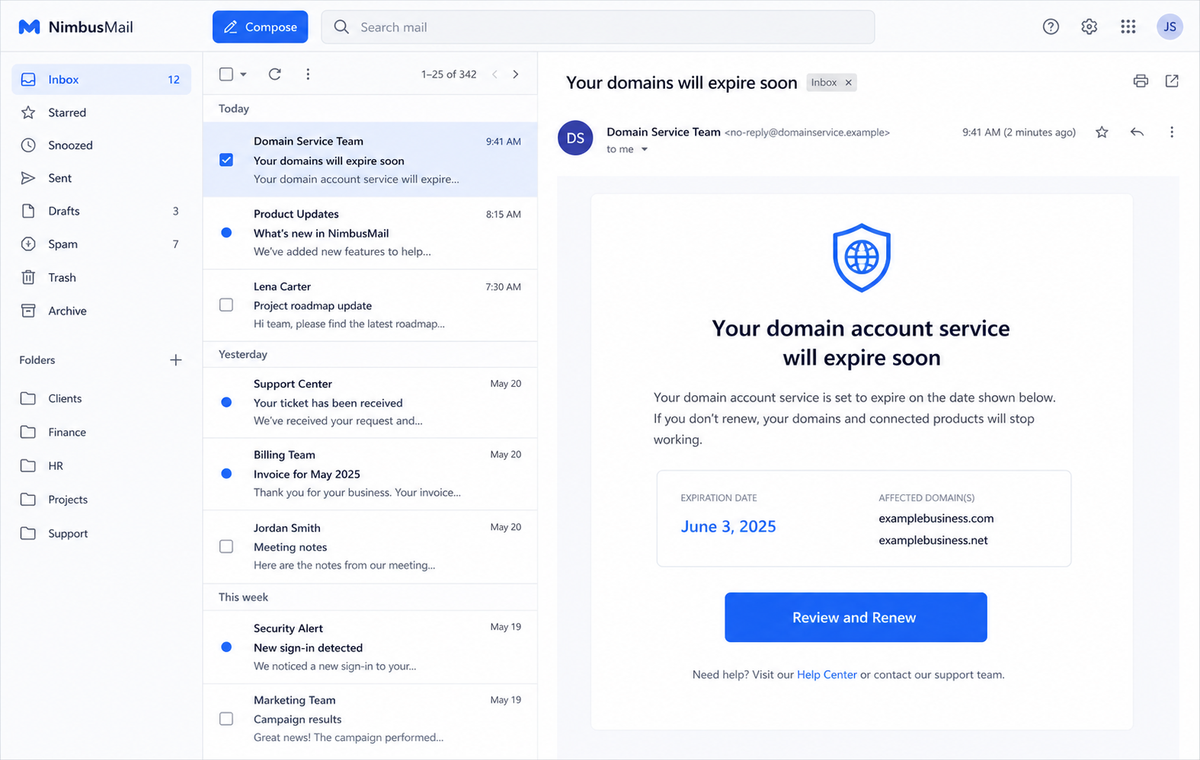 Domain Account Service Expiration Email Scam Can Steal Your Login and Card 1 Realistic reconstruction of the domain account service expiration phishing email