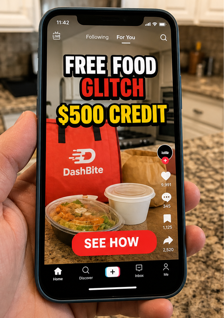 Reconstruction of a free food glitch social video promising $500 credit