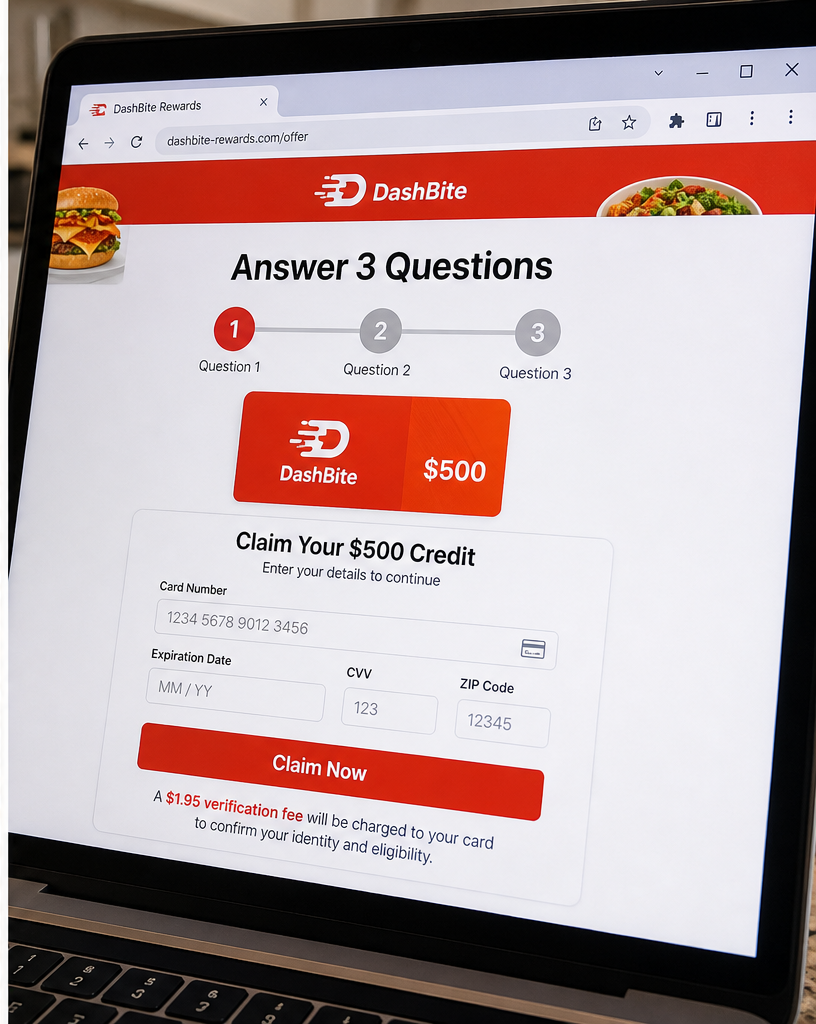 Reconstruction of a fake $500 delivery credit survey and card form