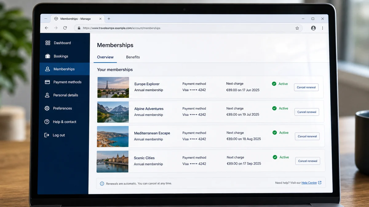Realistic reconstruction of four separate annual travel memberships billed to the same masked card