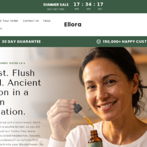 Ellora homepage with kill first flush second pitch and review counts