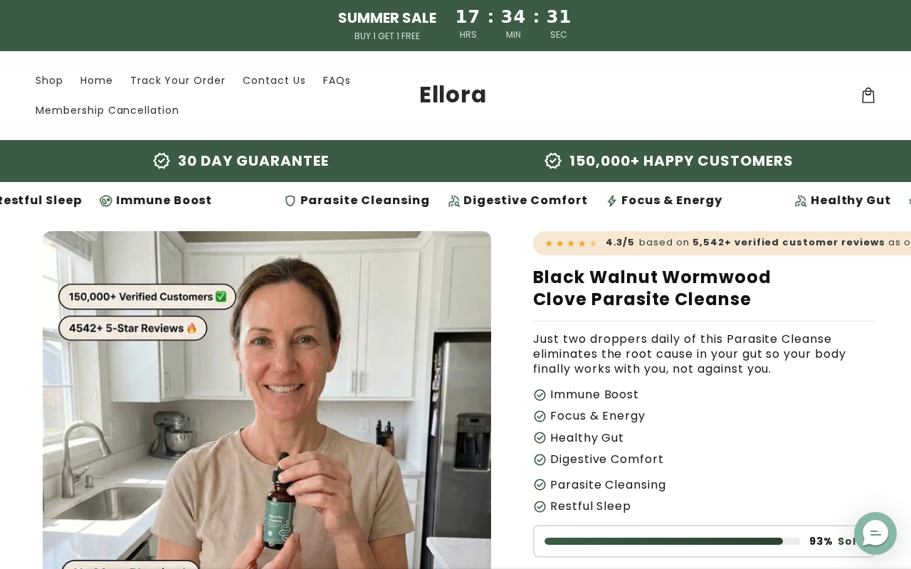 Ellora Parasite Cleanse EXPOSED: Subscription Trap or Legit? 1 Ellora Parasite Cleanse product page on myellora.com