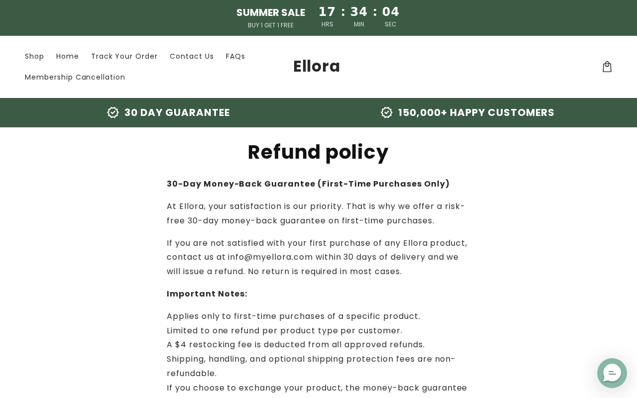 Ellora Parasite Cleanse EXPOSED: Subscription Trap or Legit? 3 Ellora refund policy with 30-day first-time-only rules and restocking fee