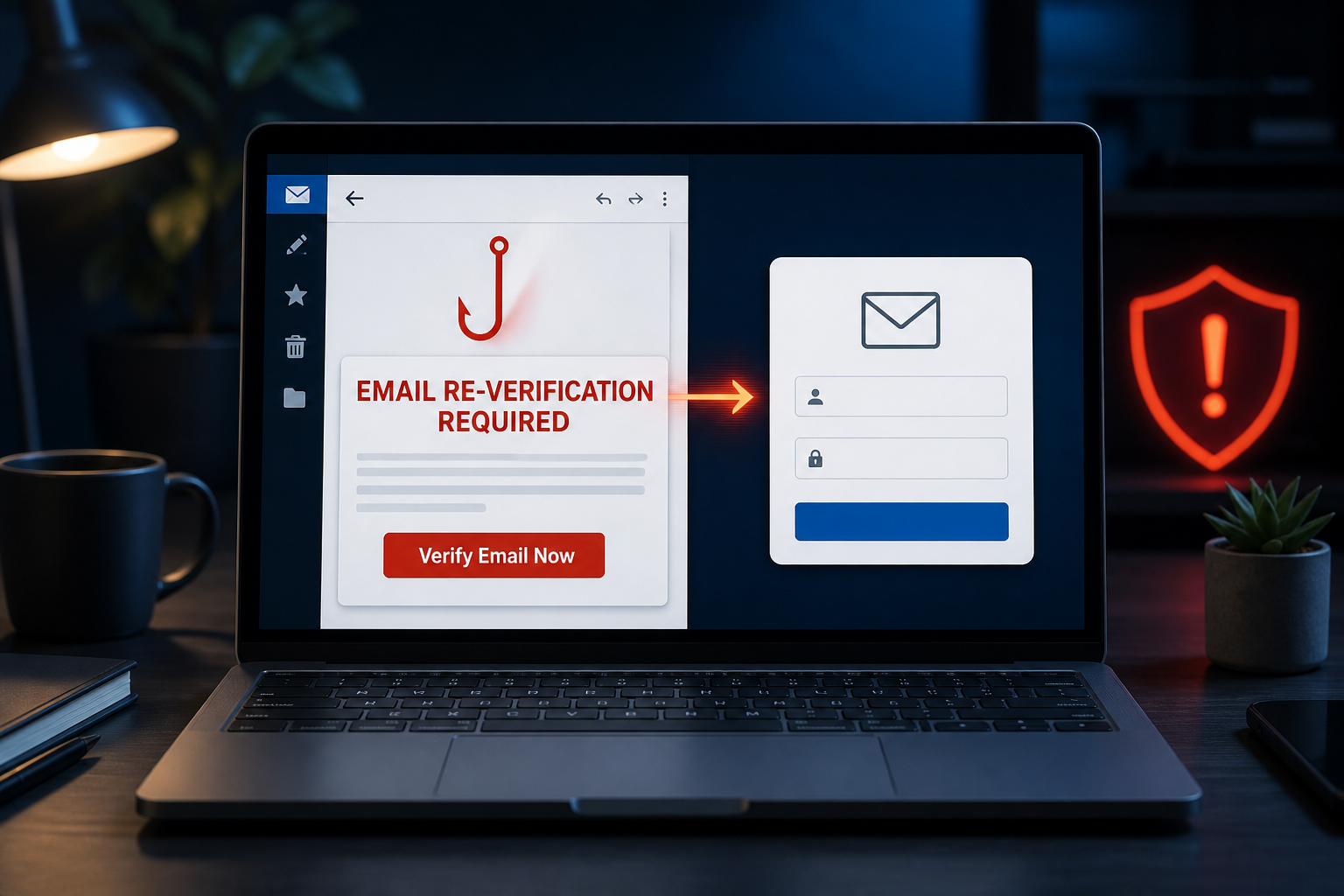 Email Address Re-verification Scam: Fake cPanel Login Warning 1 Illustration of an email address re-verification phishing message leading to a fake login page