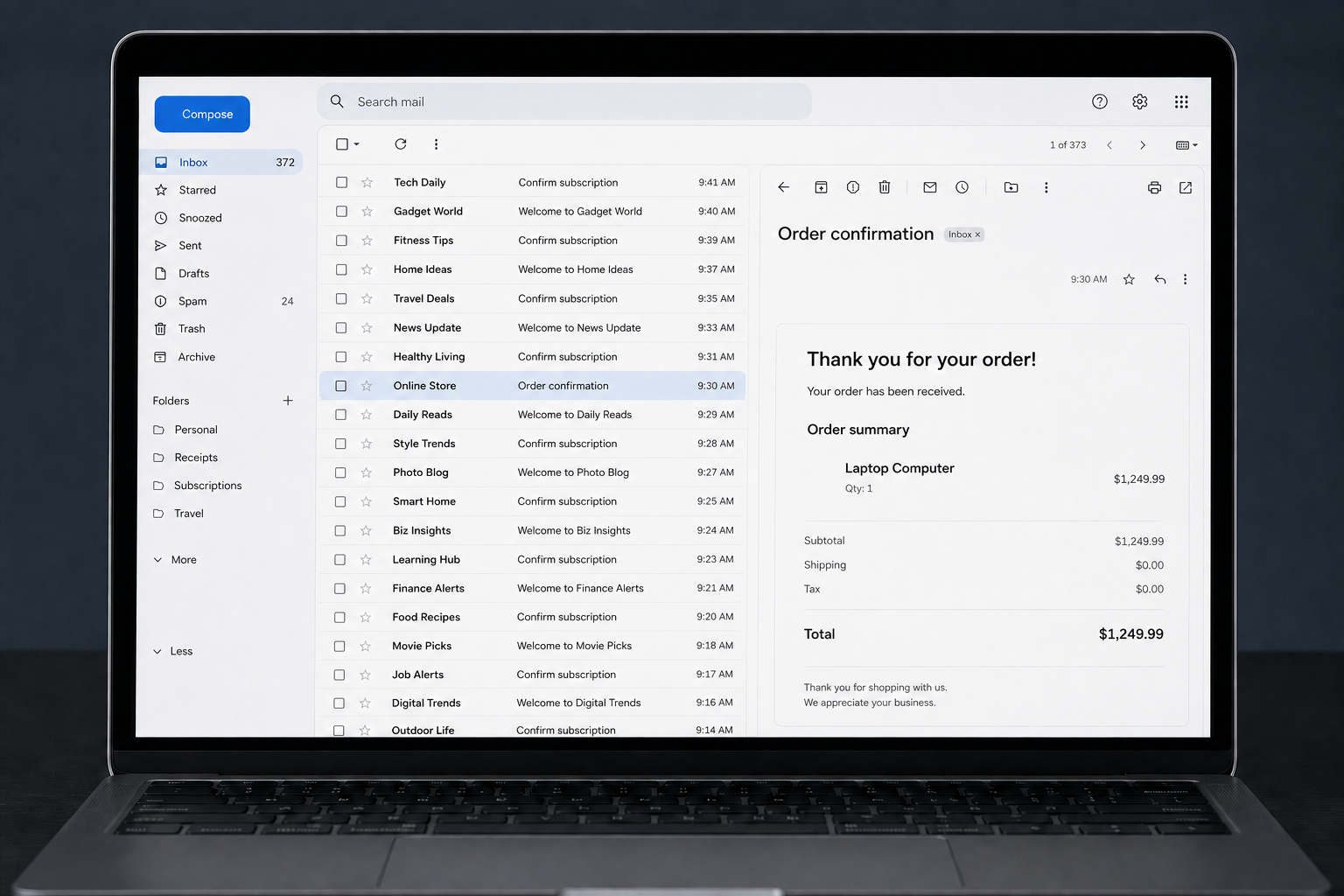 Email Bombing Scam Hides a Fraudulent Best Buy Order 1 Email inbox flooded with subscription messages while a Best Buy order alert is hidden among them