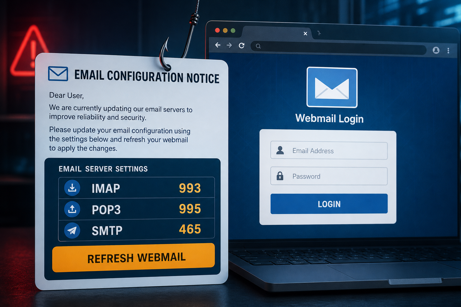 Email Configuration Notice Scam: How Fake IT Settings Steal Your Password 1 Email Configuration Notice phishing email leading to a fake webmail login