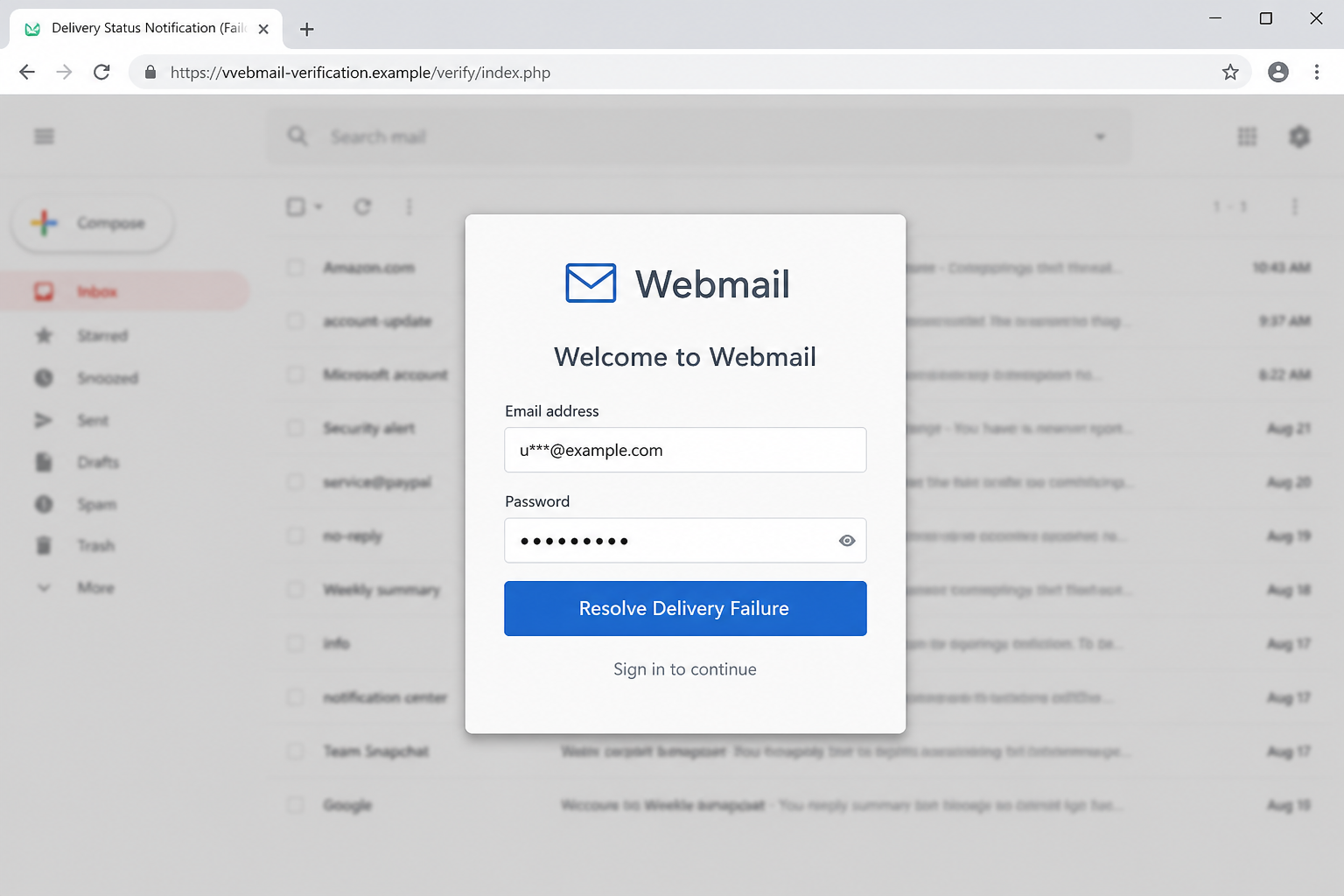 Email Delivery Failure Notification Scam Steals Your Webmail Login Password 2 Reconstruction of a fake Webmail login on an unrelated verification domain