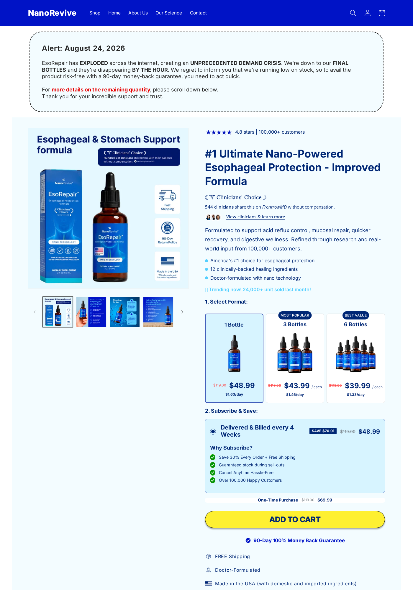 Acid Reflux Repair Drops Scam Exposed: Fake or Real? Full Investigation 2 EsoRepair product page showing bottle packages and automatic four-week delivery