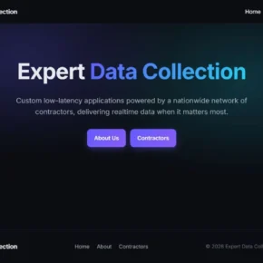 Authentic screenshot of the Expert Data Collection homepage describing a nationwide contractor network and real-time data work