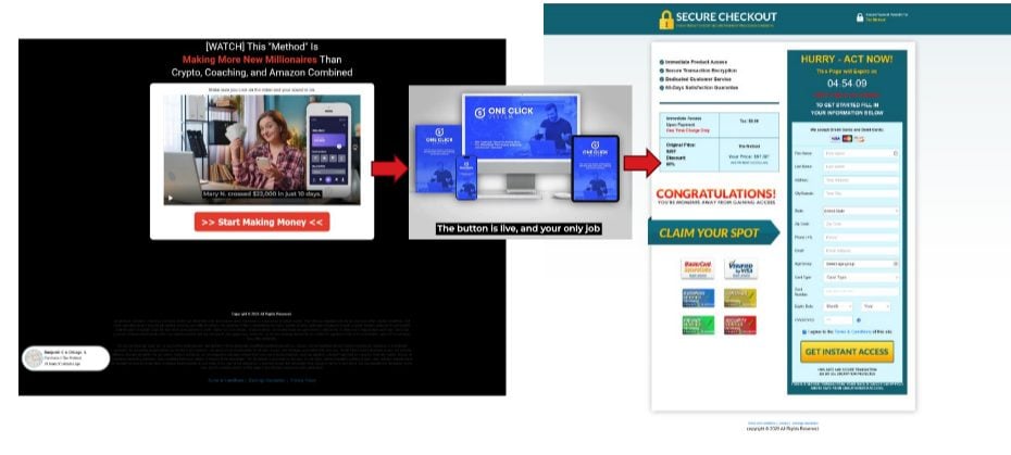 Beware the AI Income Text Scam: Fake Earnings and Hidden Charges 1 Fake AI income website funnel showing a video sales page and checkout form