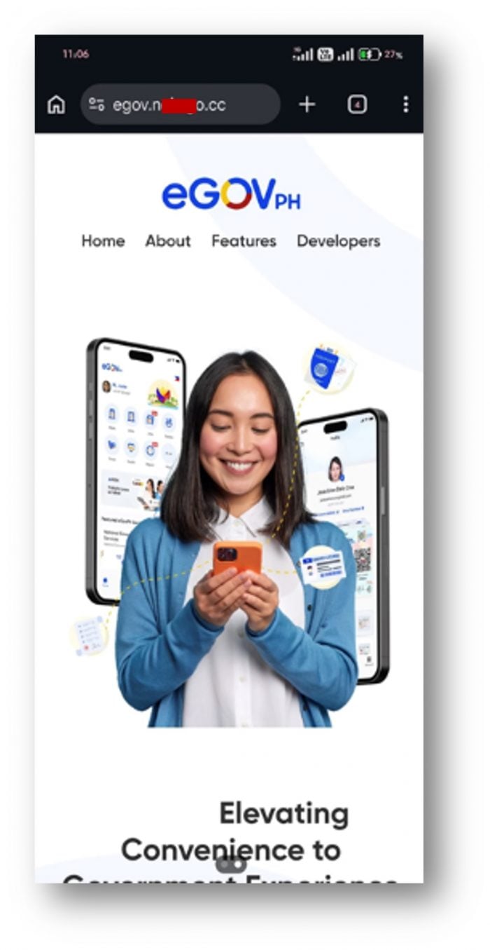 Fake eGovPH website on a mobile browser distributing an unofficial Android application