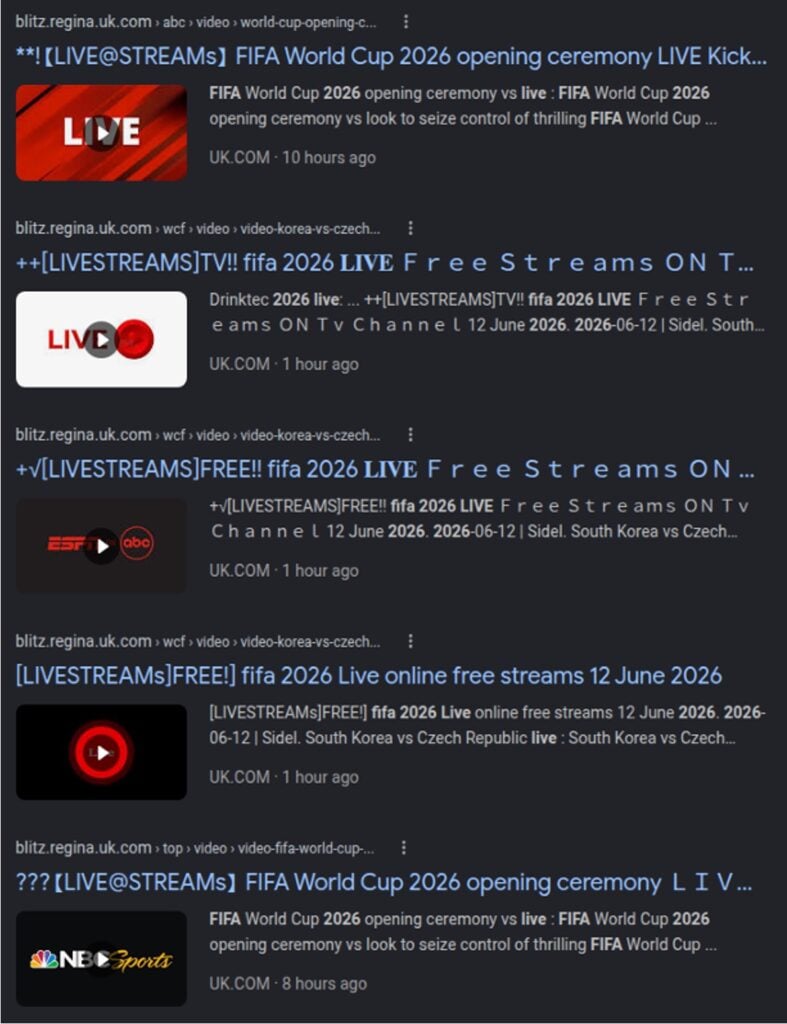 Free FIFA Stream Scam Steals Passwords, Not Goals 1 Google search results promoting fake free FIFA World Cup 2026 live streams