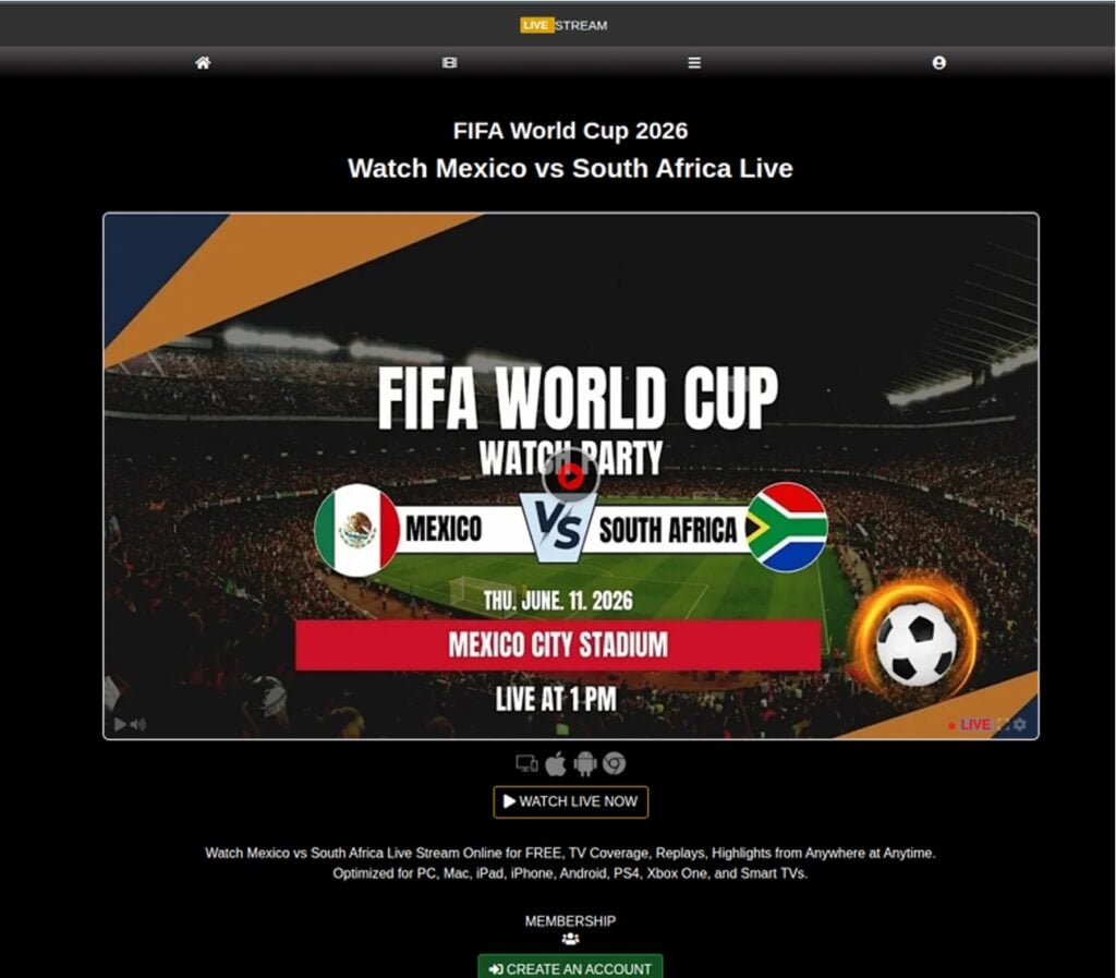 Free FIFA Stream Scam Steals Passwords, Not Goals 2 Fake FIFA World Cup streaming page with a nonfunctional Watch Live Now button