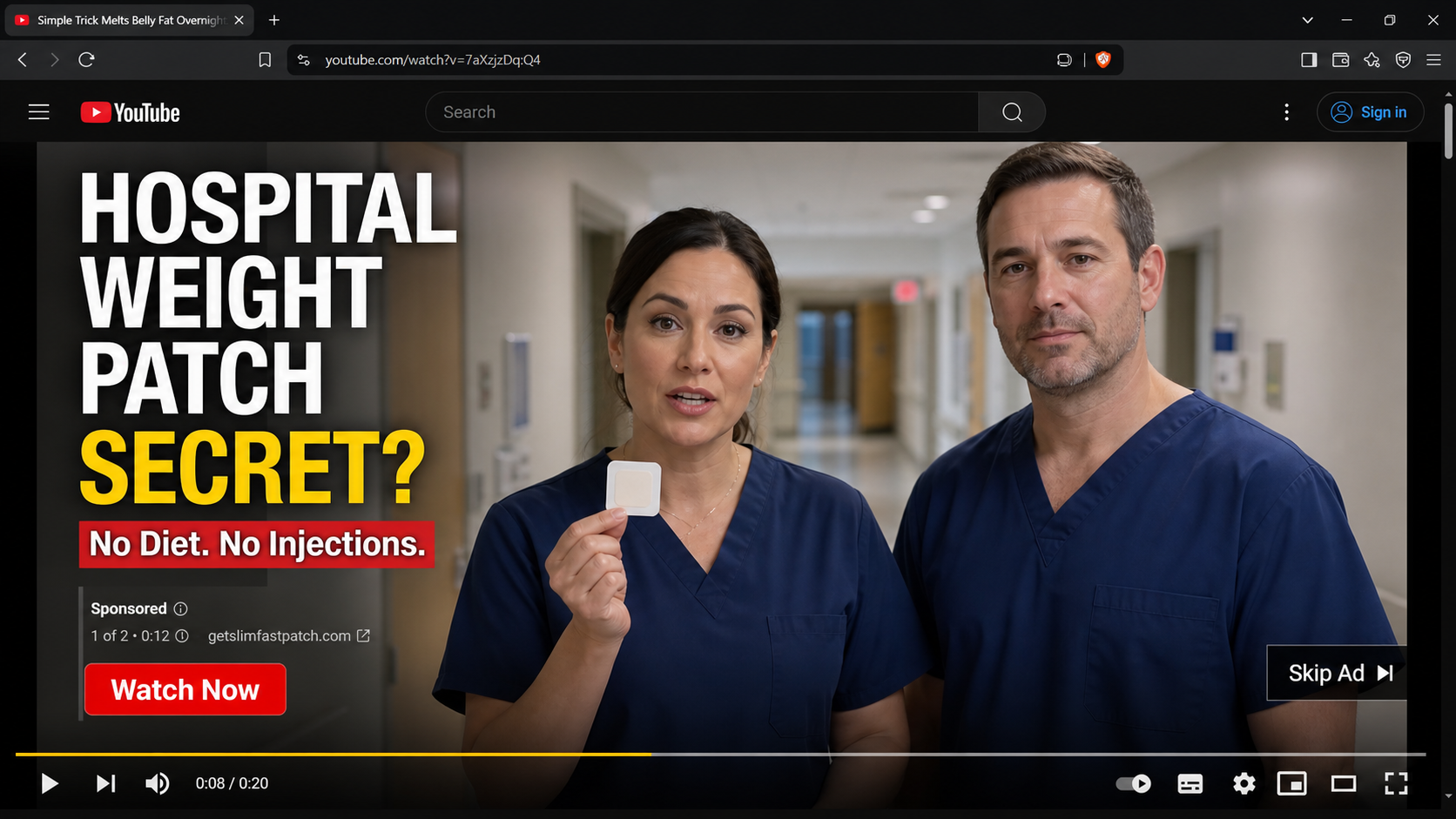 Fake Hospital Weight Loss Patch Scam Hides Costly Subscription Traps Online 1 Deceptive video ad showing fictional hospital clinicians promoting a weight loss patch