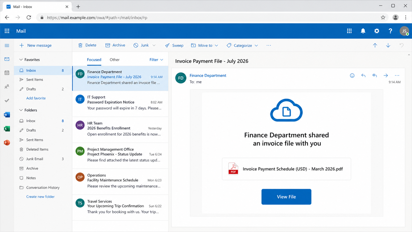 Reconstructed Finance Department Invoice phishing email