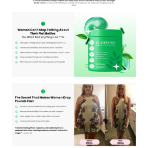FlatFemme advertorial promoting flat belly metabolism capsules and a monthly offer