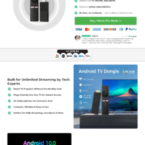 Flix Stick sales page promising streaming access with no monthly fees