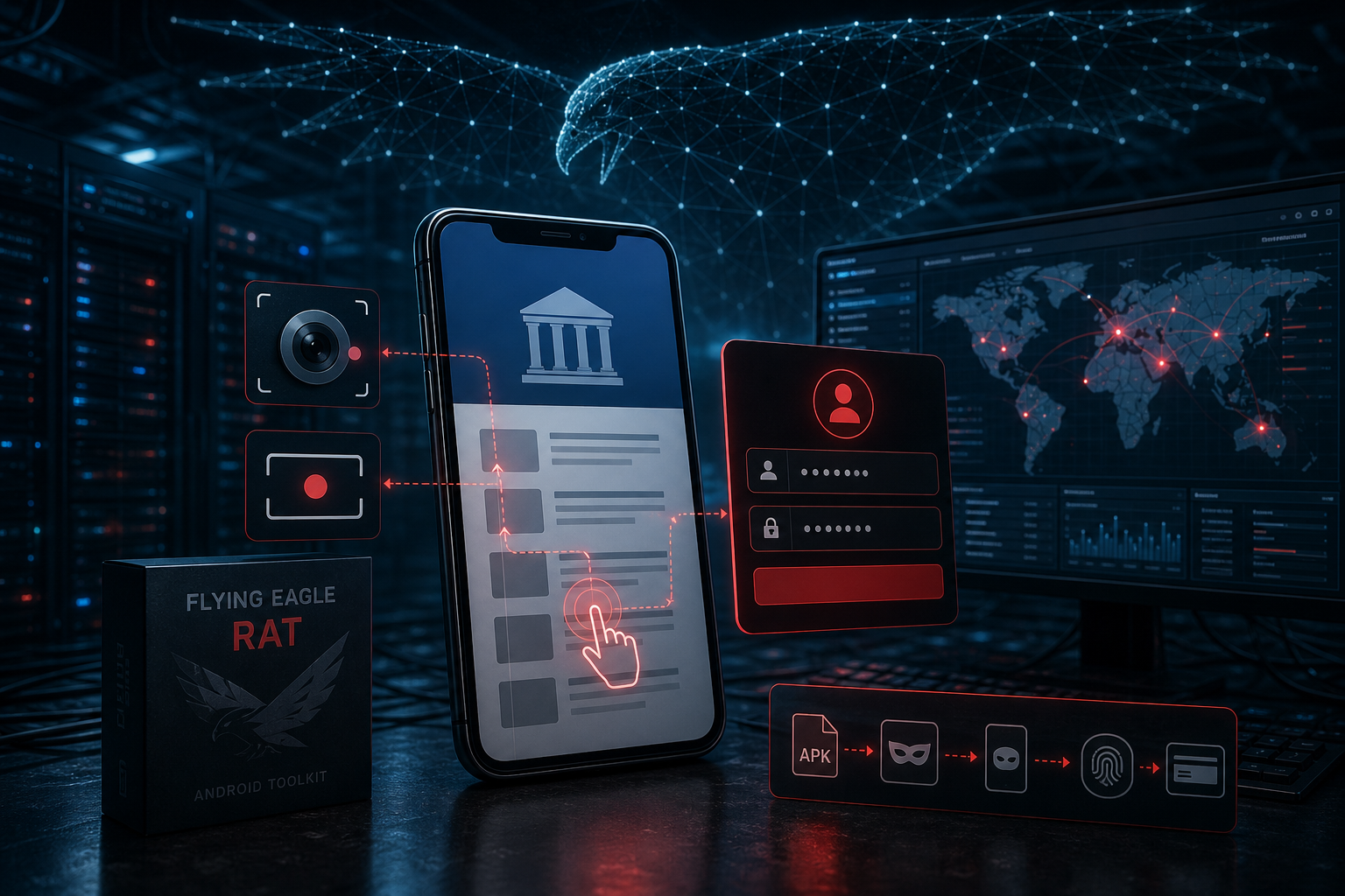 Flying Eagle RAT on Android: How the Fake App Records Screens and Steals Logins 1 Flying Eagle Android RAT stealing credentials through a disguised mobile app