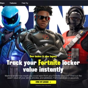 FortLobby.com page imitating Fortnite and offering a Fortnite locker value checker