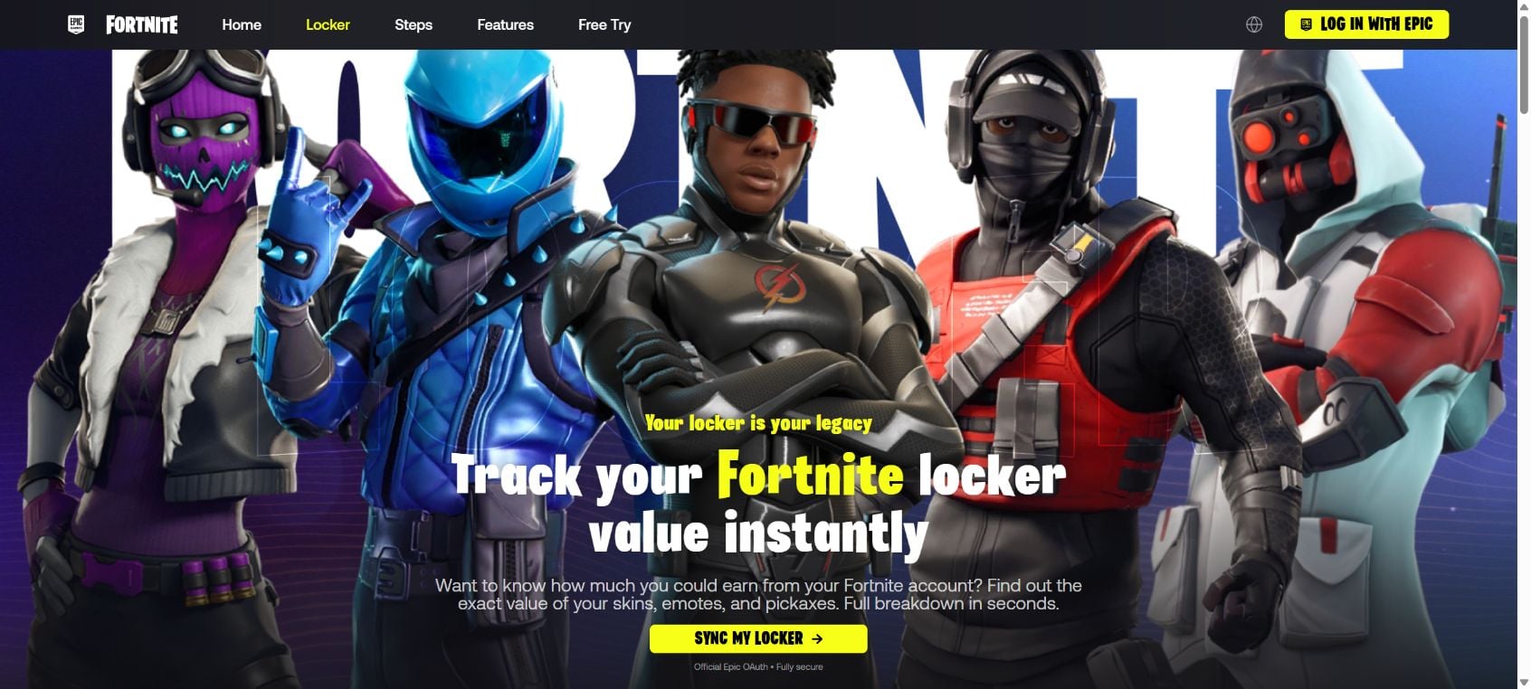 FortLobby.com Scam: Fake Fortnite Locker Value Checker Steals Epic Logins 3 Live FortLobby Fortnite locker value landing page