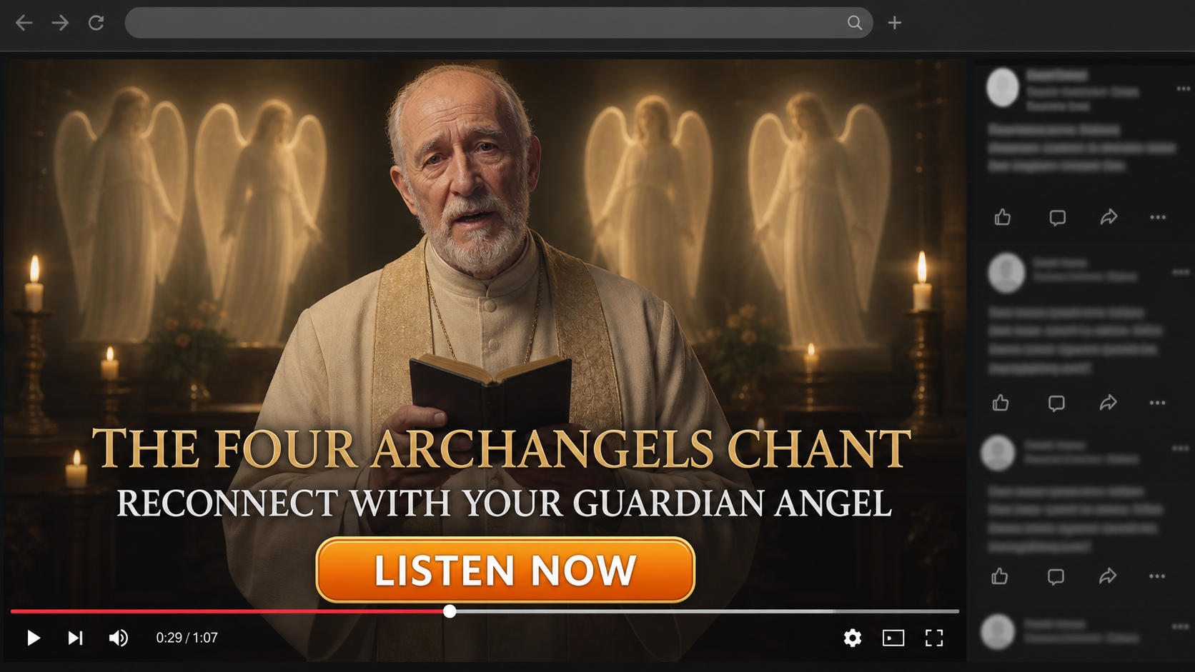 Deceptive social media video promoting a Four Archangels guardian angel chant