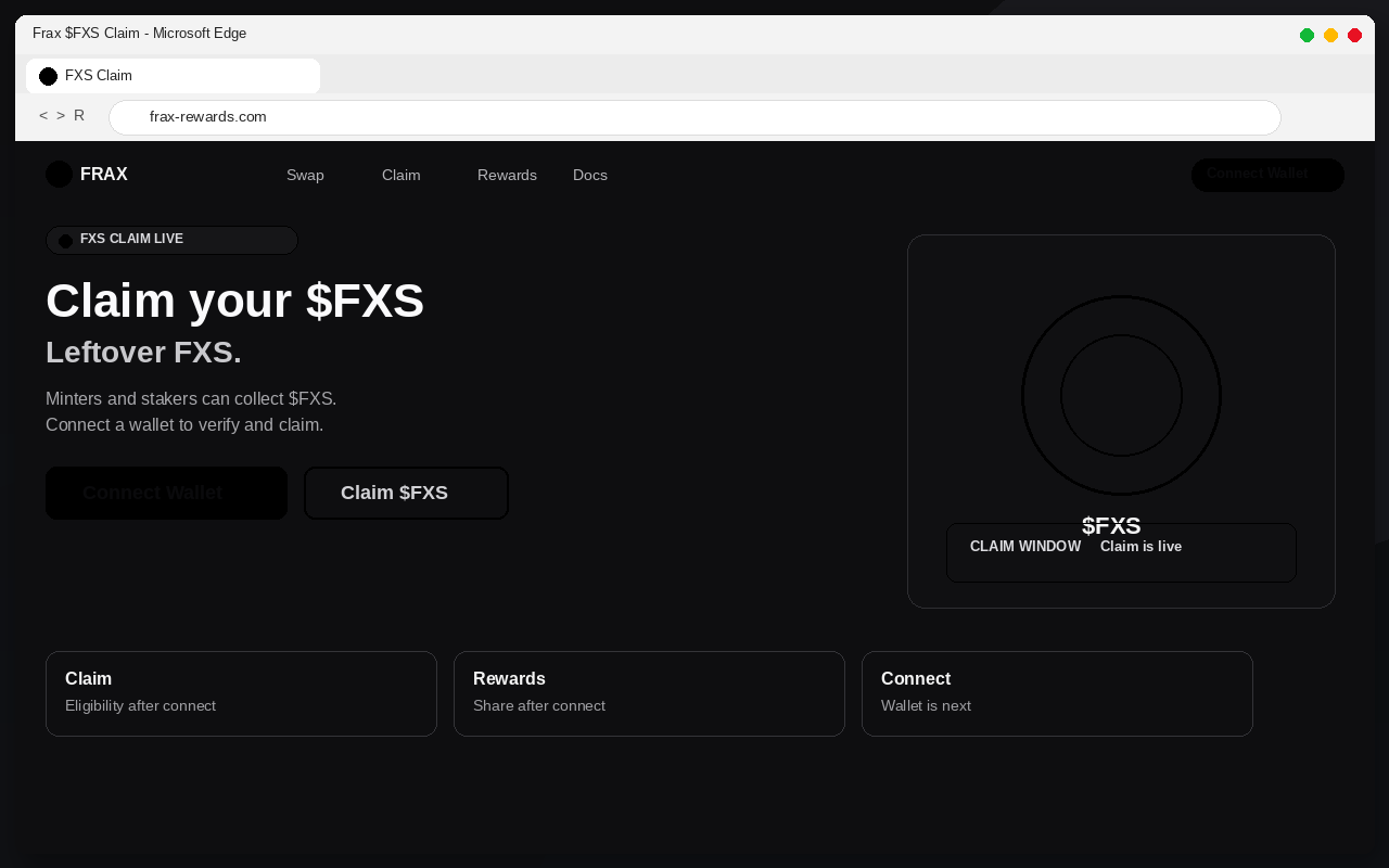 Frax Airdrop EXPOSED: Fake $FXS Claim Pages Drain Wallets 1 Fake Frax $FXS airdrop claim page with Connect Wallet