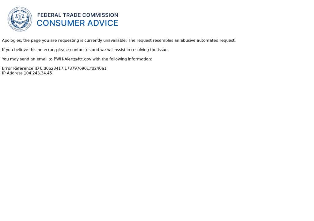 Screenshot of the FTC warning about deceptive business and coaching offers