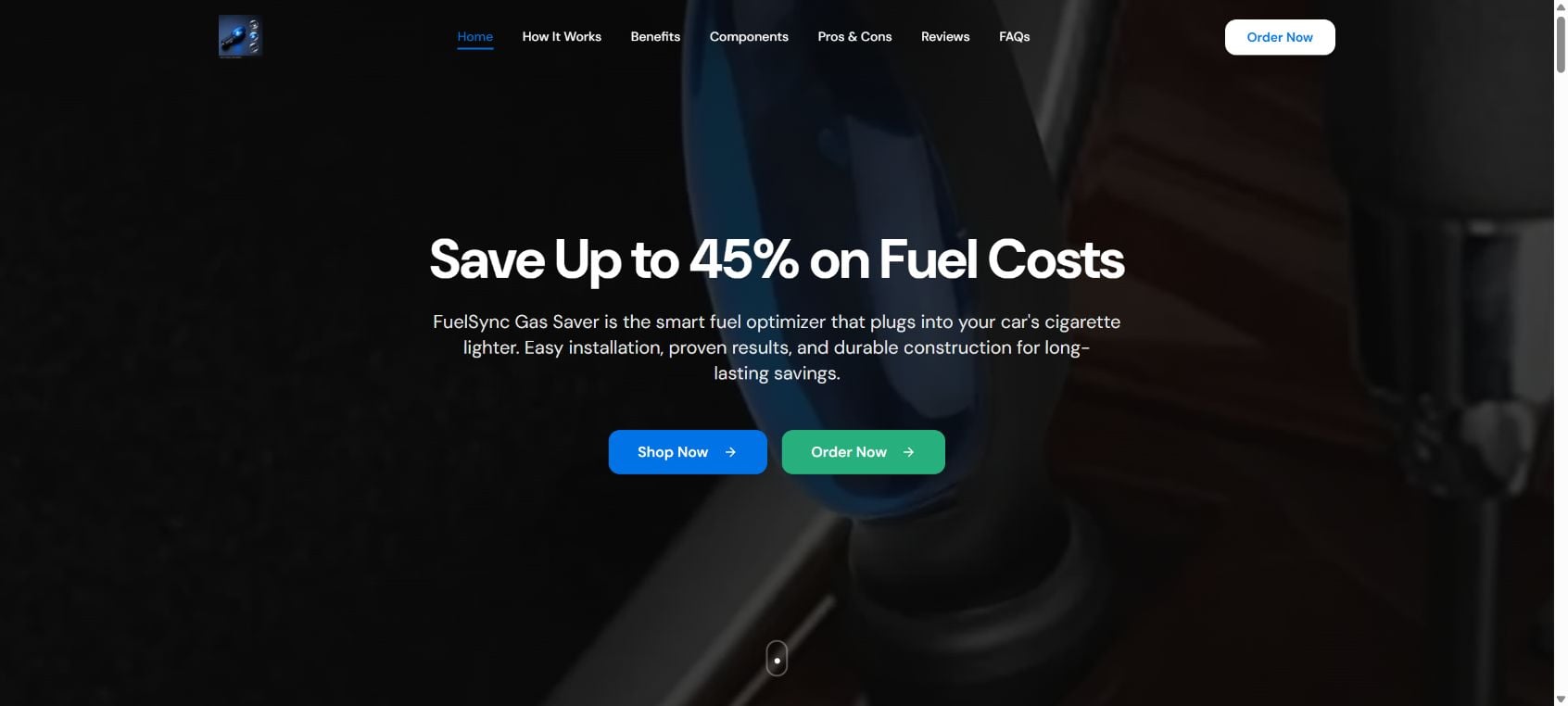Fuel Sync Gas Saver Scam: Hidden $49.99 Subscription Warning 1 Fuel Sync sales page claiming the plug-in gas saver can save up to 45% on fuel costs