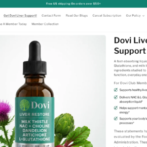 Dovi Liver Support product page advertising liver-support liquid drops