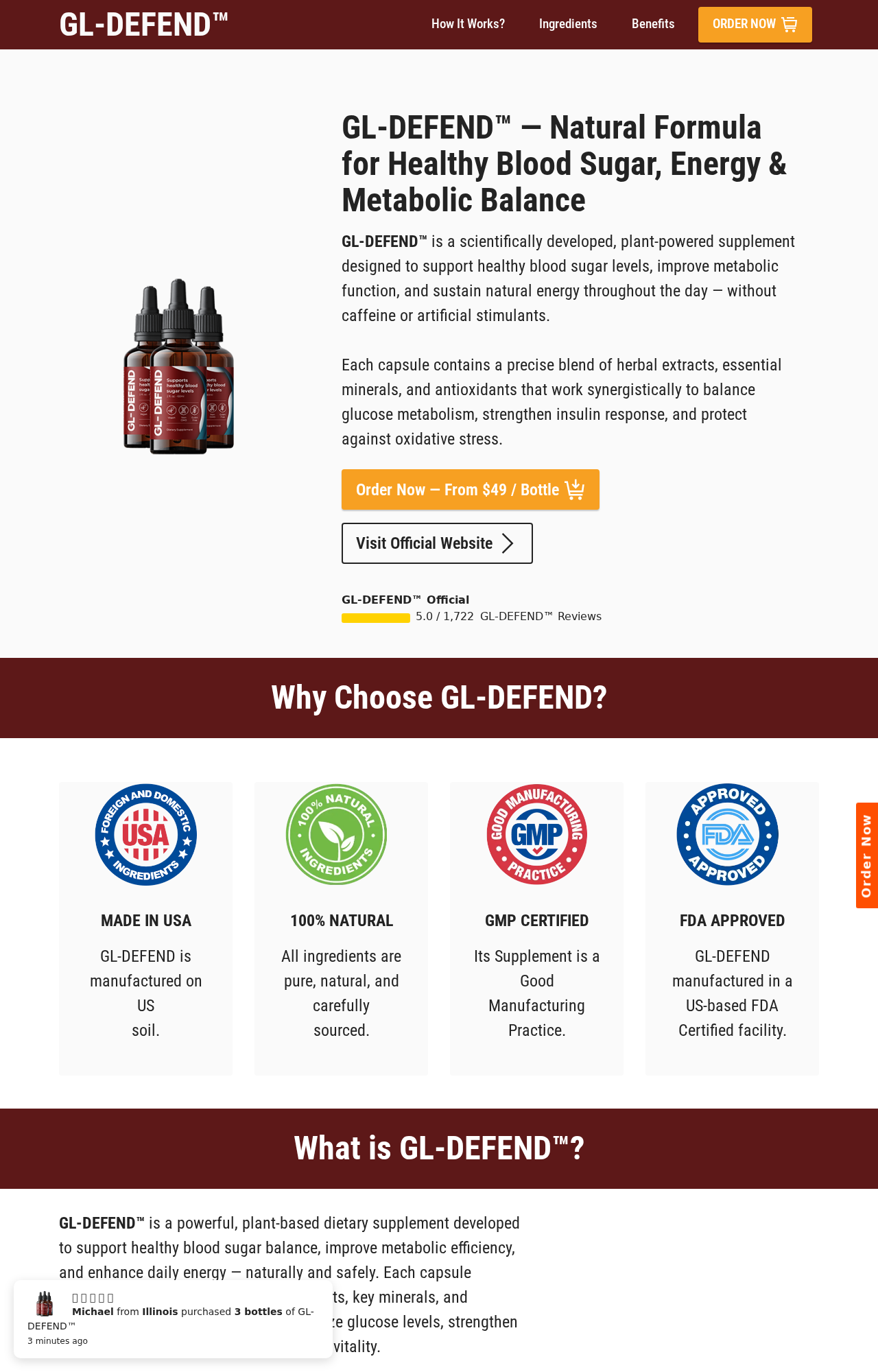 GL-Defend Reviews Exposed: Fake or Real? Complete Scam Investigation 2026 2 Official-looking GL-Defend page displaying an inaccurate FDA approved badge and unverified review count