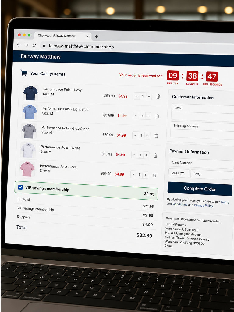 Reconstruction of a cloned golf apparel checkout with membership and overseas return address