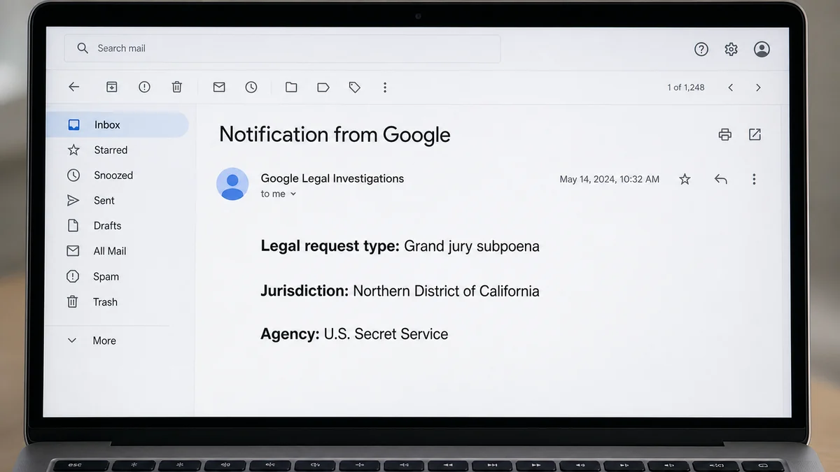 Fake Google Subpoena Email Turns Panic Into Phishing 1 Realistic reconstruction of a genuine-style Google legal process notice describing a grand jury subpoena