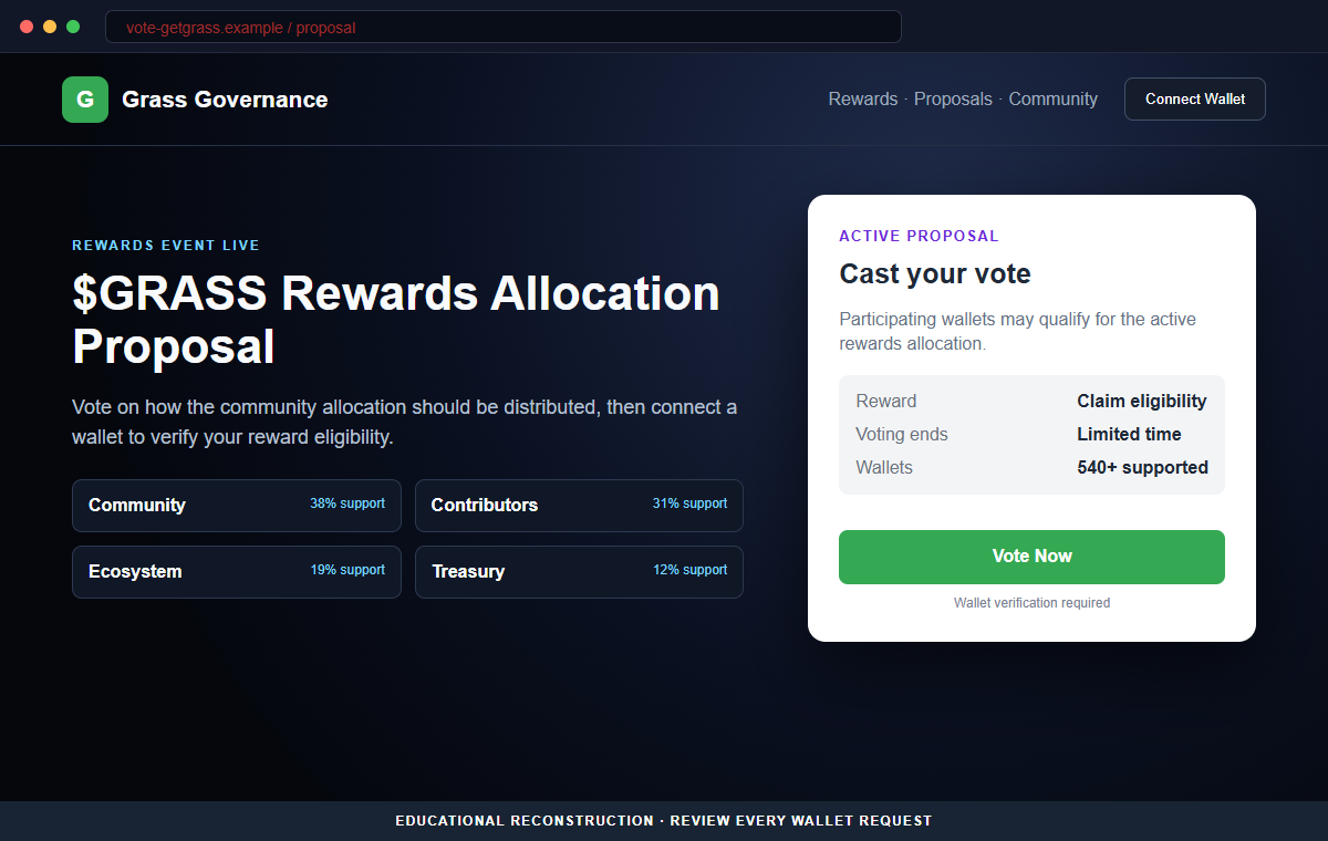 Grass Vote Rewards Scam Can Silently Drain Your Crypto Wallet in Seconds 1 Reconstruction of the fake Grass Vote Rewards proposal website