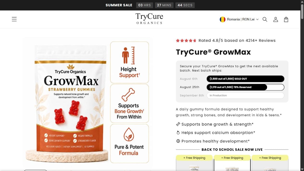 GrowMax Height Gummies Exposed: AI Images, Fake Claims and Refill Trap 1 GrowMax Height Gummies product page showing the supplement and height support claims