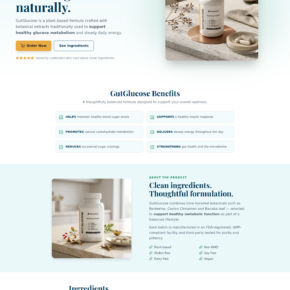 GutGlucose website showing the Beomma supplement and blood sugar support claims