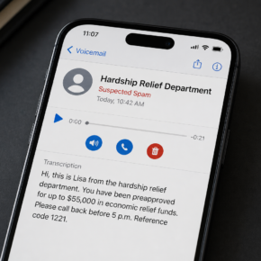 Hardship Relief Program scam voicemail promising up to $55,000 in economic relief funds