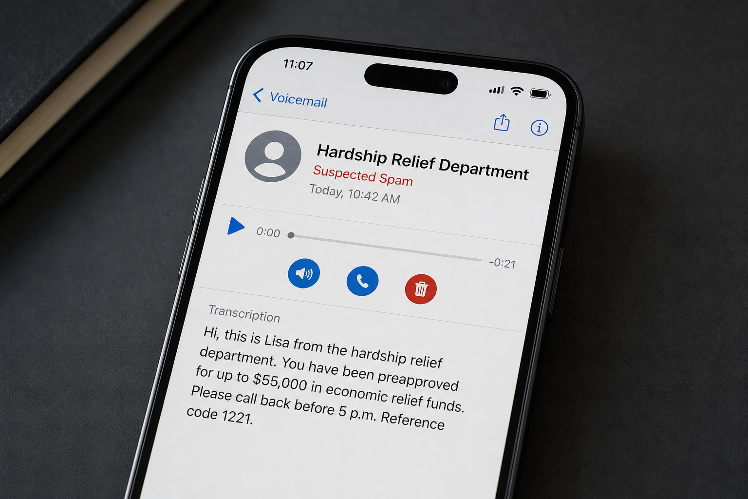 Hardship Relief Program scam voicemail promising up to $55,000 in economic relief funds