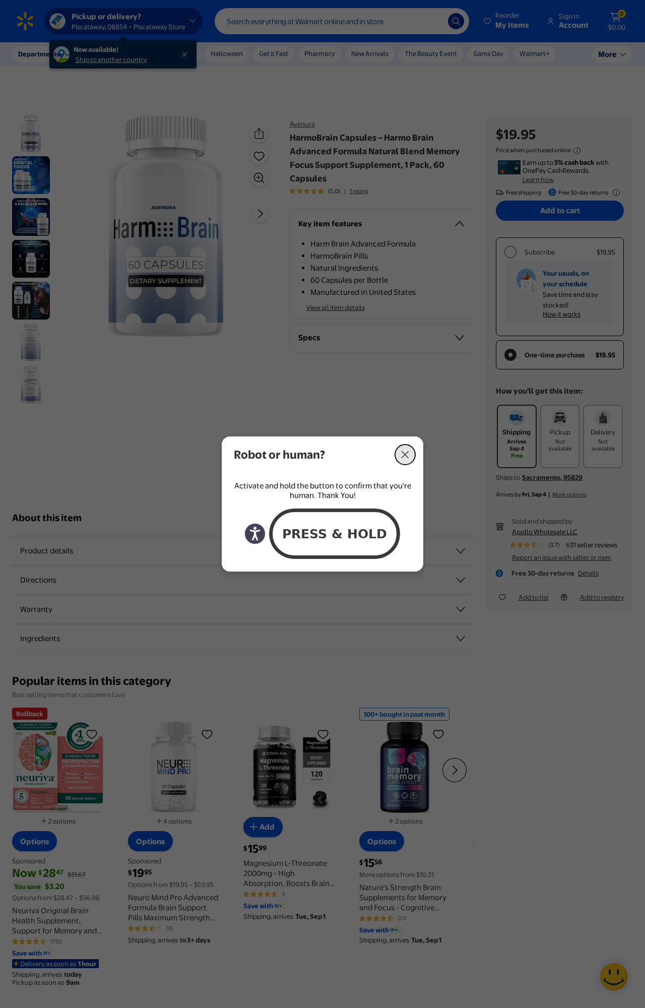 Harm Brain Capsules Reviews Exposed: Fake or Real? Full Investigation 3 Walmart marketplace listing showing Harmo Brain capsules for .95 from a third-party seller